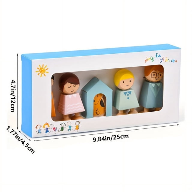 SUTENGDA A Happy Family Wooden Doll Building Block Toy Creative Decoration Ornament Role-playing Prop Set Holiday Gift