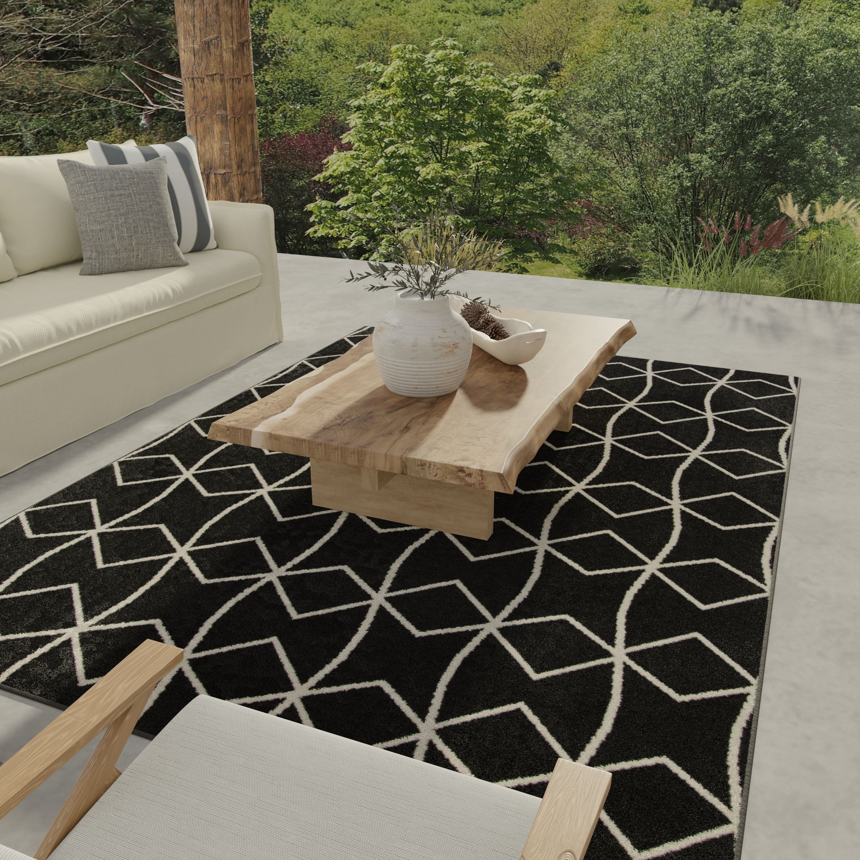 Loomaknoti Terrace Tropic Tamariez 2' x 3' Geometric Indoor/Outdoor Runner Rug , Black/White