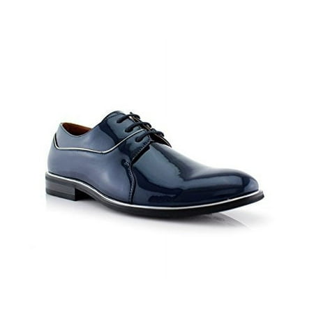 New Men s Patent Leather Formal Lace Up Round Toe Dress Shoes  Blue  8.5