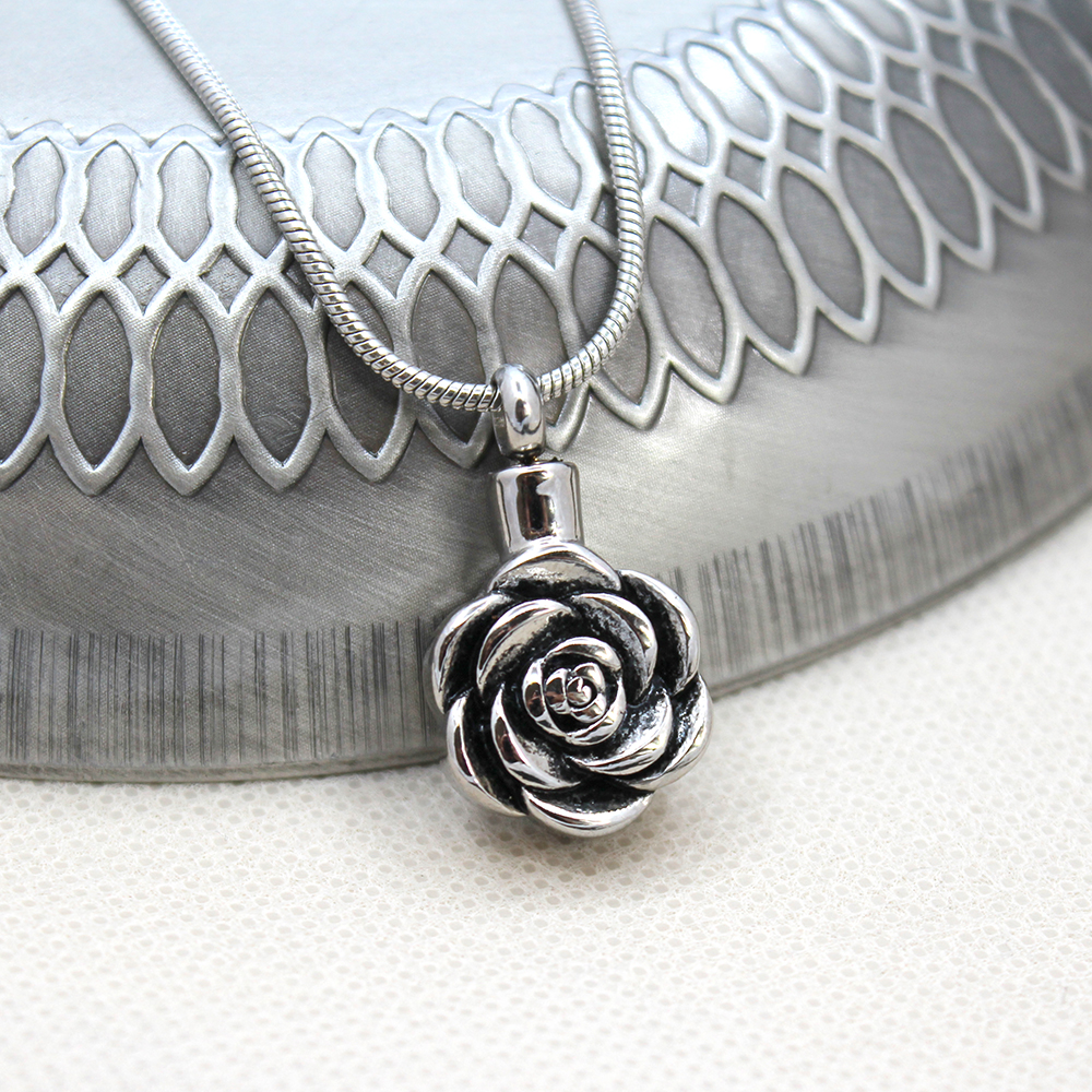 Lovely Rose Cremation Urn Necklace for Ashes Holder Cremation Jewelry Memorial Necklace Ash Urn Keepsake with FREE Funnel Kit and Velvet Jewelry Box