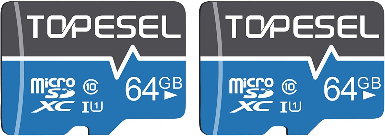 2 Pack 64GB microSDXC with Adapter TOPESEL Micro SDXC TF Card Class 10 UHS-I Memory Cards for Camera Phone Drone Dash Cam Blue