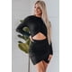 thumbnail image 3 of ABPHQTO Minivestido negro ajustado con pliegues y aberturas de manga larga para mujer, 3 of 5