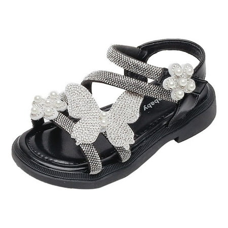 

Girls Leather Rhinestones Bow Flower Design Soft Toe Princess Dress Flat Shoes(Toddler/Little Kid/Big Kids ) Party Sandals for Girls Bow Sliders