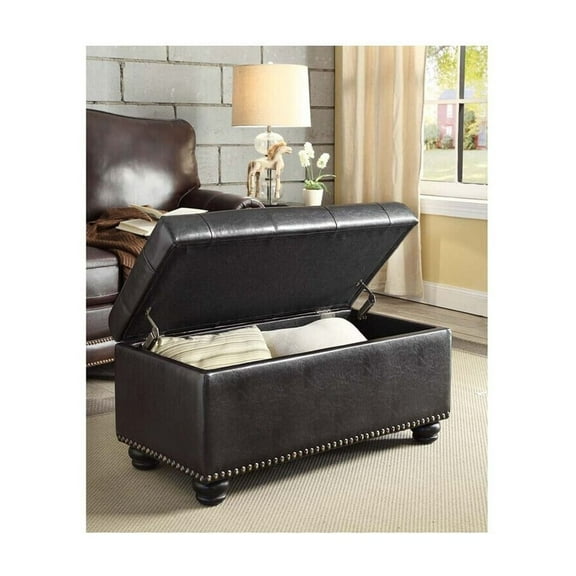 7th Avenue Storage Ottoman - Upholstered Bench with Lift-Top & Nailhead Trim