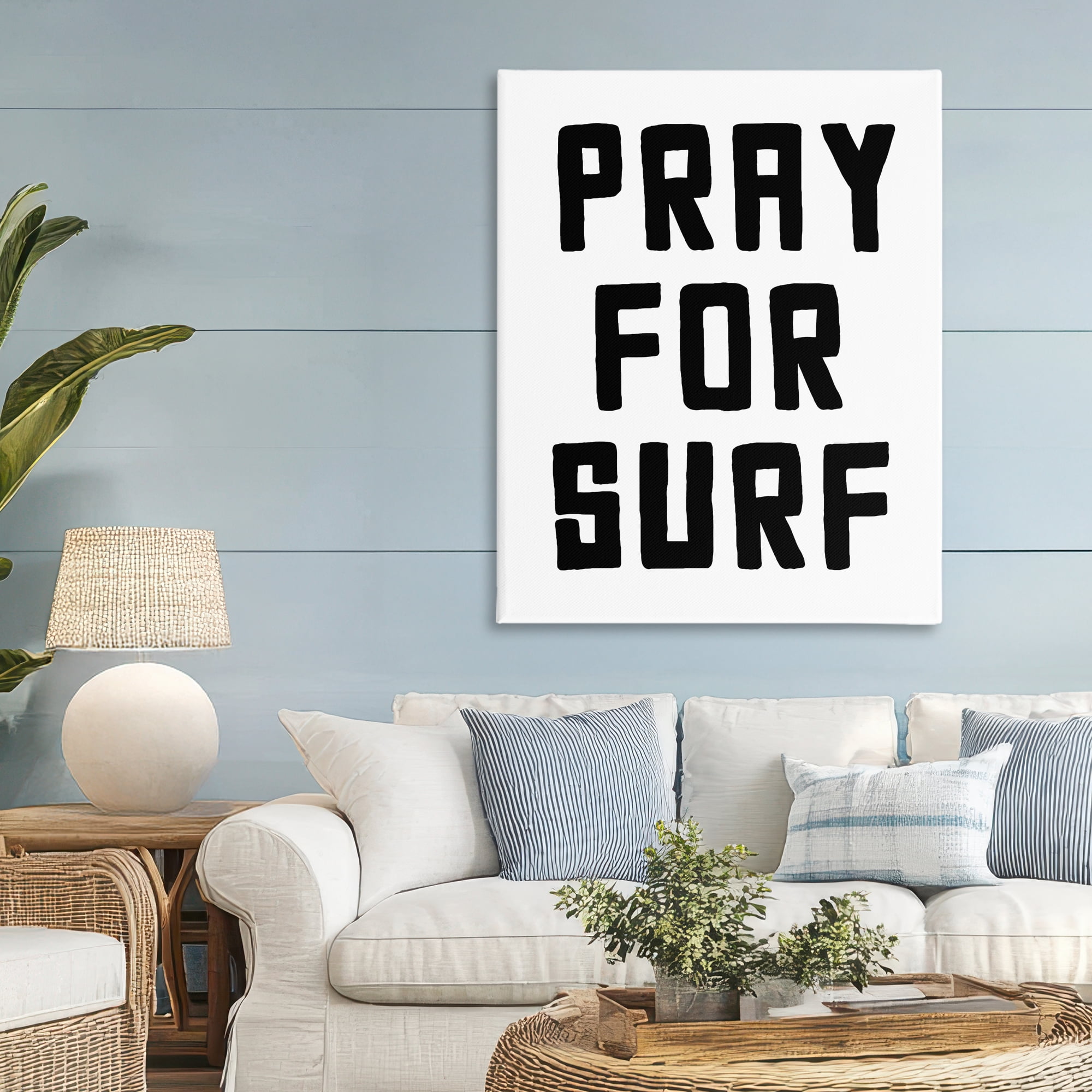 Pray For Surf Simple Sentiment Canvas Wall Art, design by Lettered and Lined