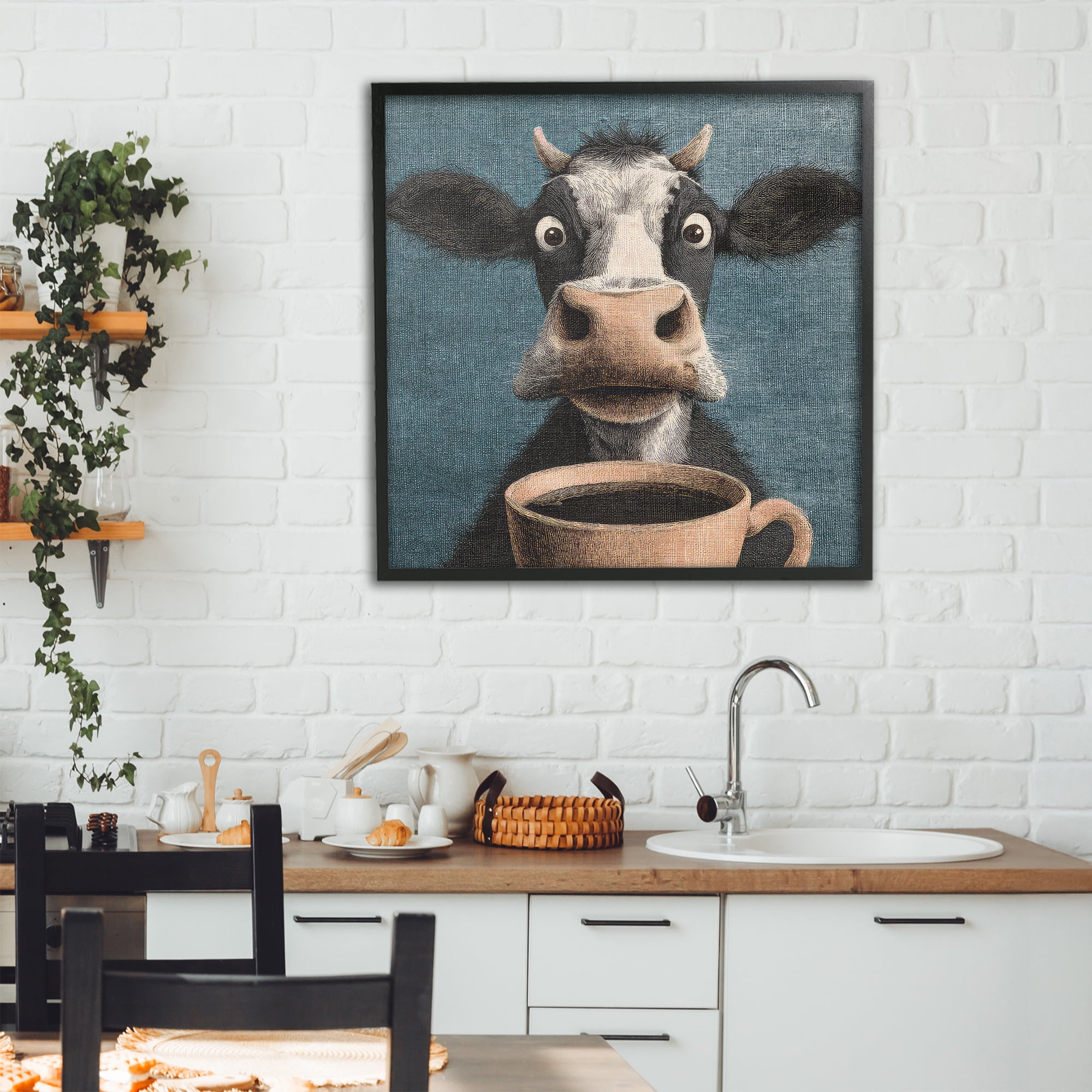Stupell Industries Grumpy Cow & Coffee Black Framed Giclee Art, design by The Wands Want