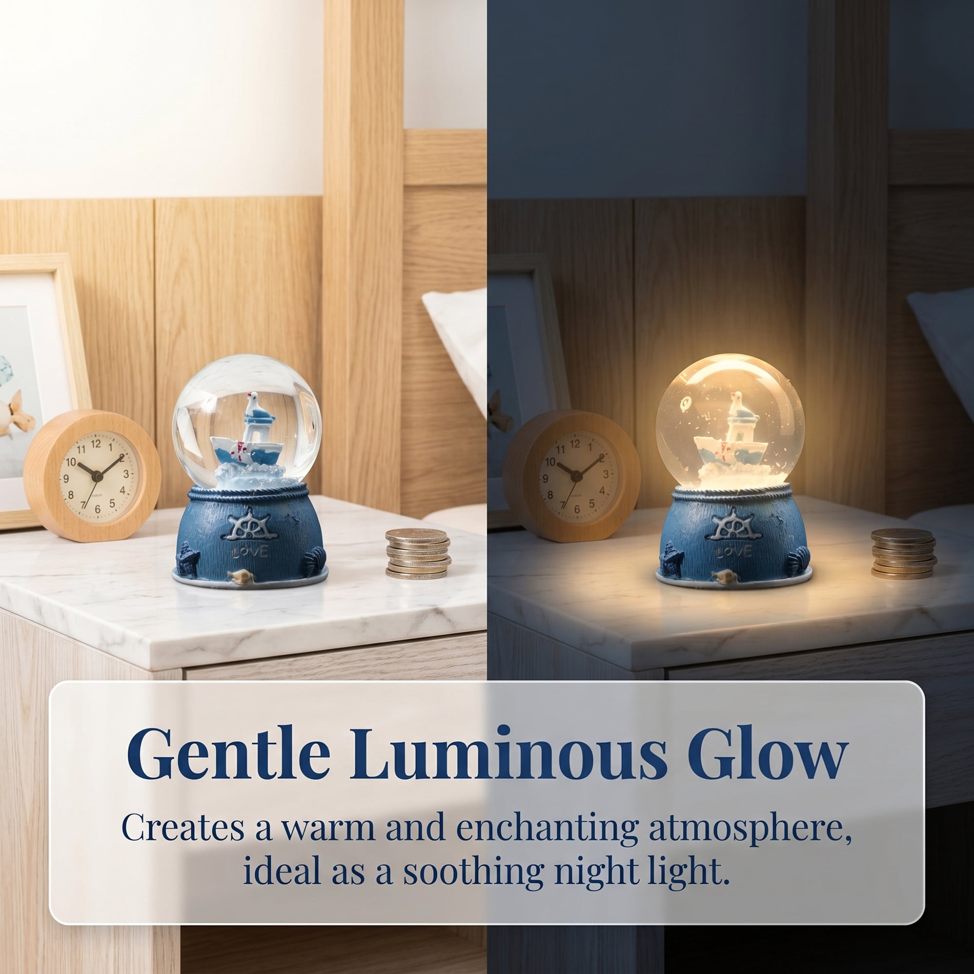 Unique Bargains LED Crystal Ball Mini Resin Figurine Snow Globe Blue 1.8" x 1.8" x 2.7"