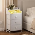 thumbnail image 2 of Nightstand with Charging Station, Tall White Night Stand with 3 Drawers and 2-Tier Shelf, Bedside Table with Sturdy Steel Frame Wood Top for Bedroom, Living Room, 2 of 9