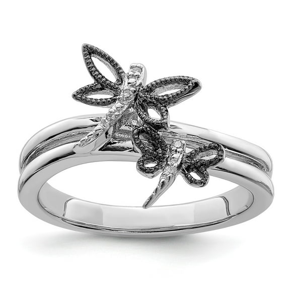 White Sterling Silver Ring Band Themed Diamond Black Rhodium-plated DragoNFLy