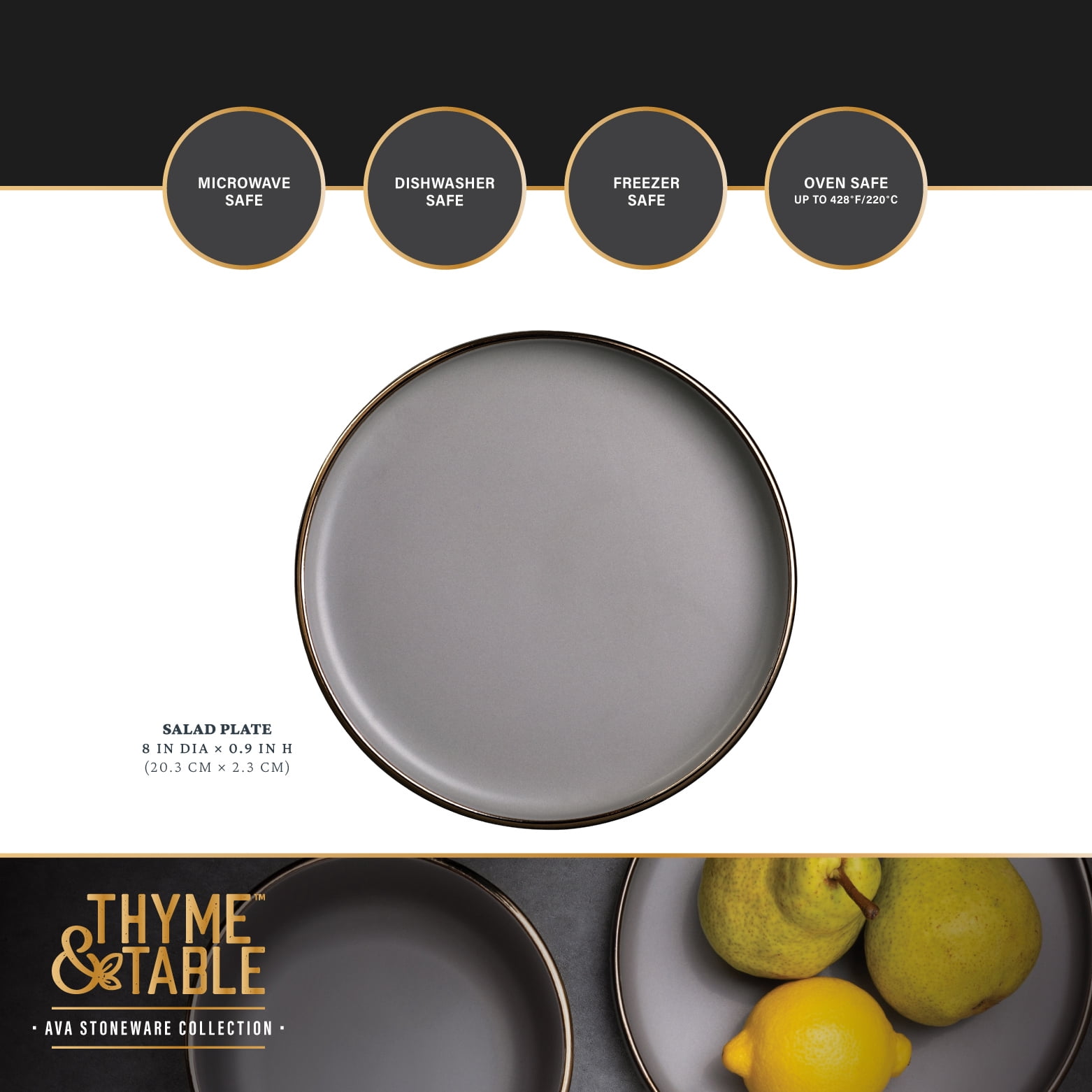 (2 pack) Thyme & Table Stoneware Ava Salad Plate, Grey