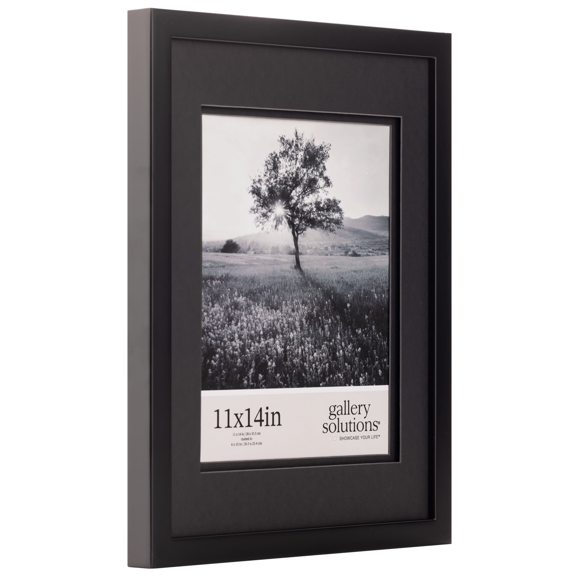 Gallery Solutions Black Picture Frame Double Black Mat Airfloat Wall Tabletop Display 11" x 14" for 8x10 Photo 1-pack