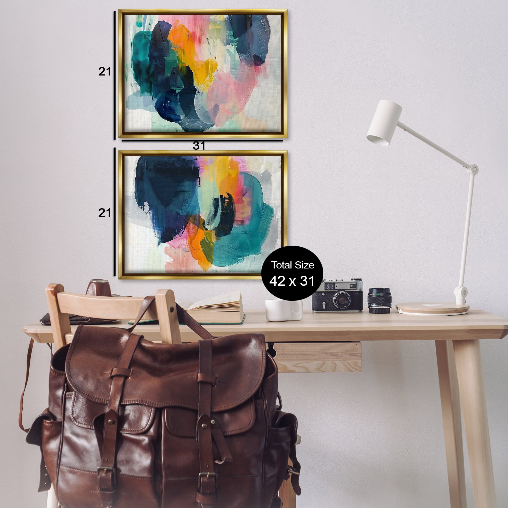 Stupell Industries Modern Restless Abstract Abstract Painting Gold Floater Framed Canvas Art Print Wall Art, 31 x 21, Set of 2