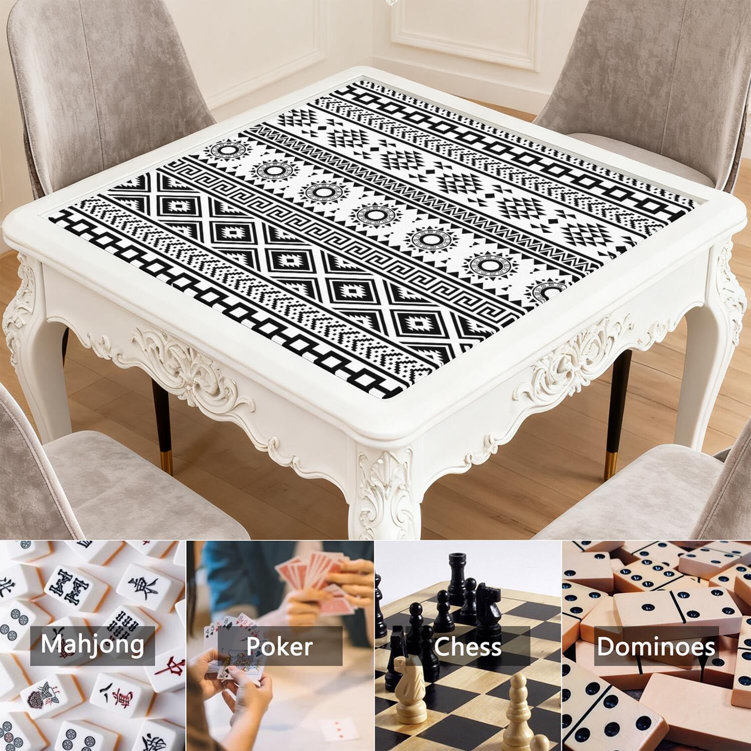 Extra Large Boho Style Anti-Skid Mahjong Mat 31.5 Inch Square Rubber Table Pad with Noise Reduction for Playing Chinese Tiles and Family Entertainment