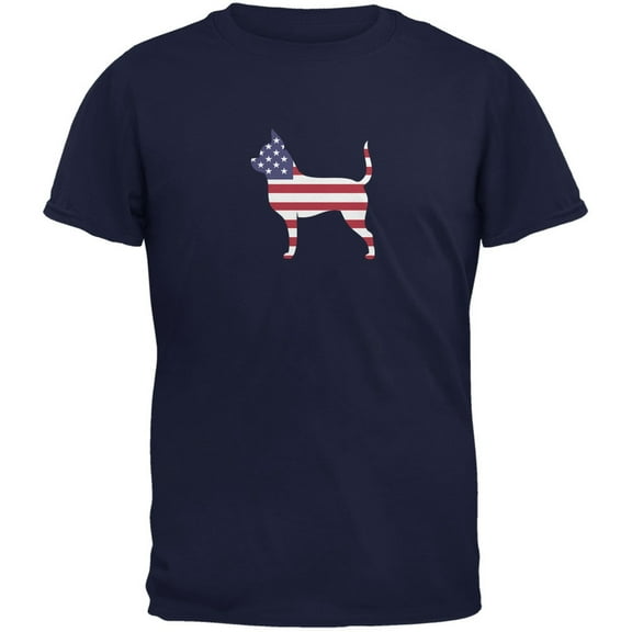 4th of July Patriotic Dog Chihuahua Navy Adult T-Shirt - Medium