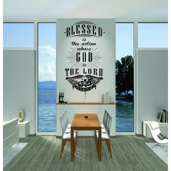 Custom Wall Decal Sticker : Blessed Is The Nation Whose God Is The Lord Psalms 33;12bible Inspirational Life Quote 14x28"