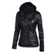 thumbnail image 2 of Imitación de cuero Mujeres chaqueta con capucha con cremallera con capucha delgado corto de la motoc Abanopi XL, 2 of 6