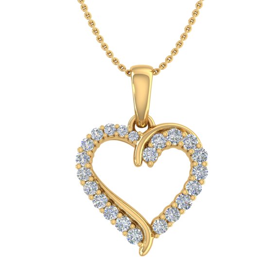 1/4 Carat Diamond Heart Pendant Necklace in 14K Yellow Gold (Silver Chain Included) (I1-I2 Clarity)