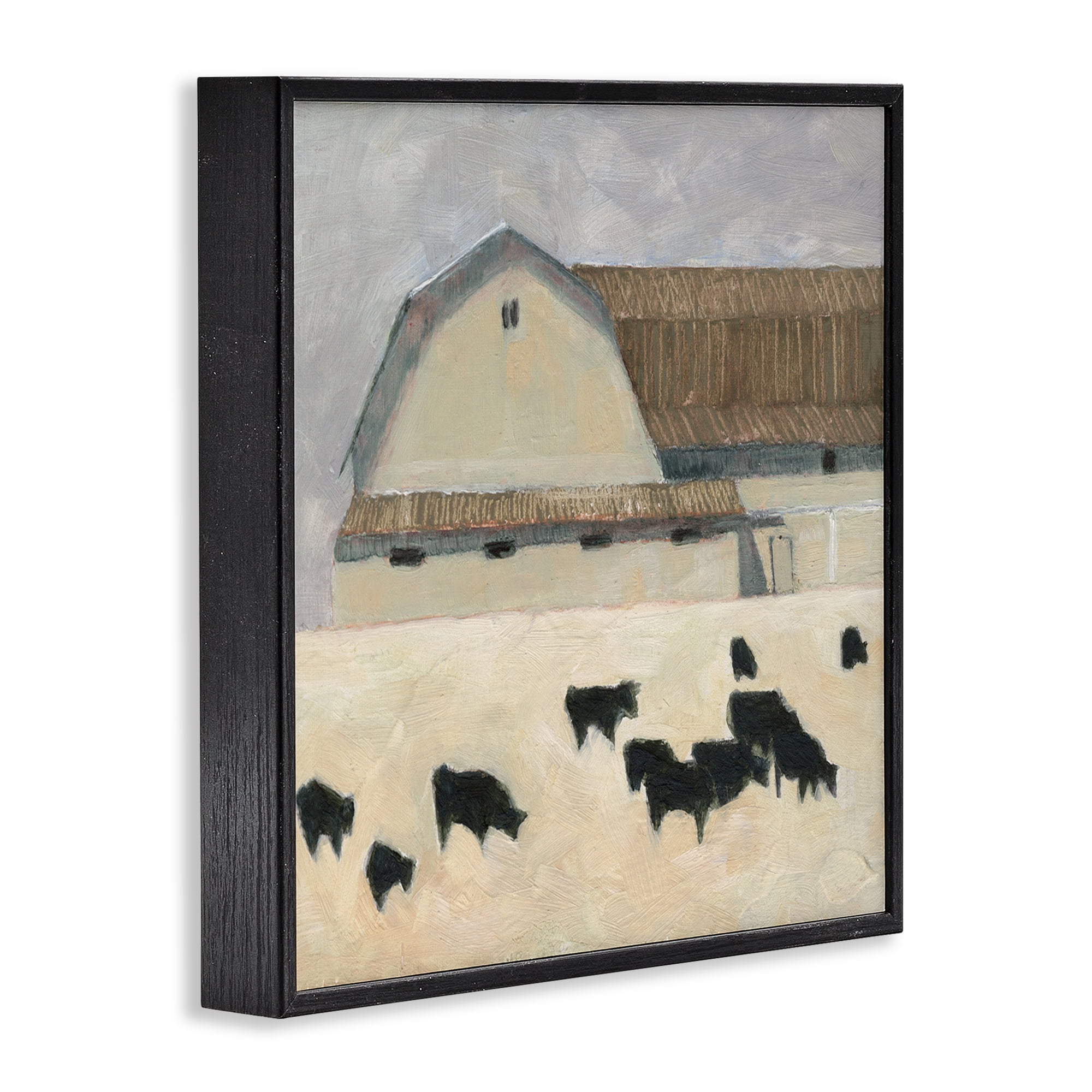 Stupell Industries Grazing Black Farm Cattle Animals & Insects Painting Black Framed Art Print Wall Art, 17 x 17