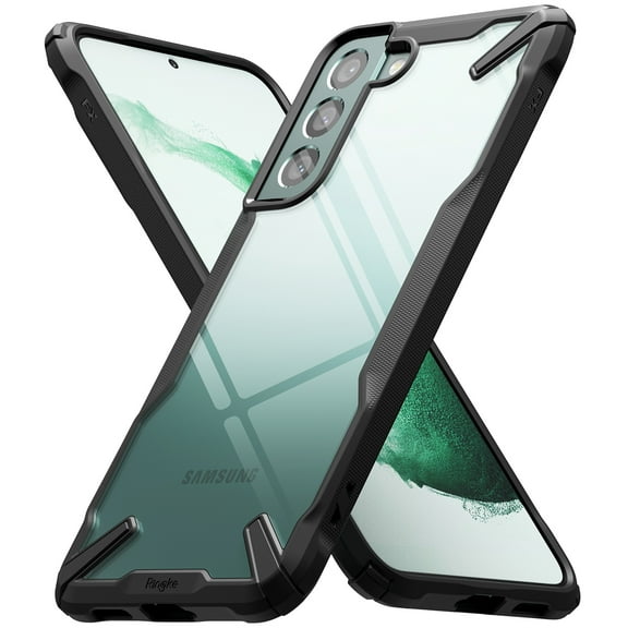 Ringke Fusion-X Case Compatible with Samsung Galaxy S22 Plus, Transparent Hard Back Shockproof Advanced Bumper Cover - Black