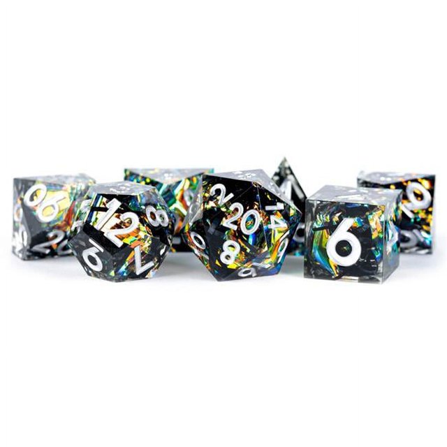 Metallic Dice Games LIC933 7-Set Sharp Edge Resin - Simmering Coal Dice Game