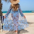 thumbnail image 6 of Fewfanhot Women's Long Sleeve Bikini Set Cover-Up Two-Piece SheerMesh Swimwear Printed Bathing Suit Beach Vacation Swimsuit, 6 of 9