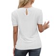thumbnail image 3 of Beecarchil Women's Short Sleeve Crew Neck Casual Eyelet Tunic T Shirt Top White XL, 3 of 4