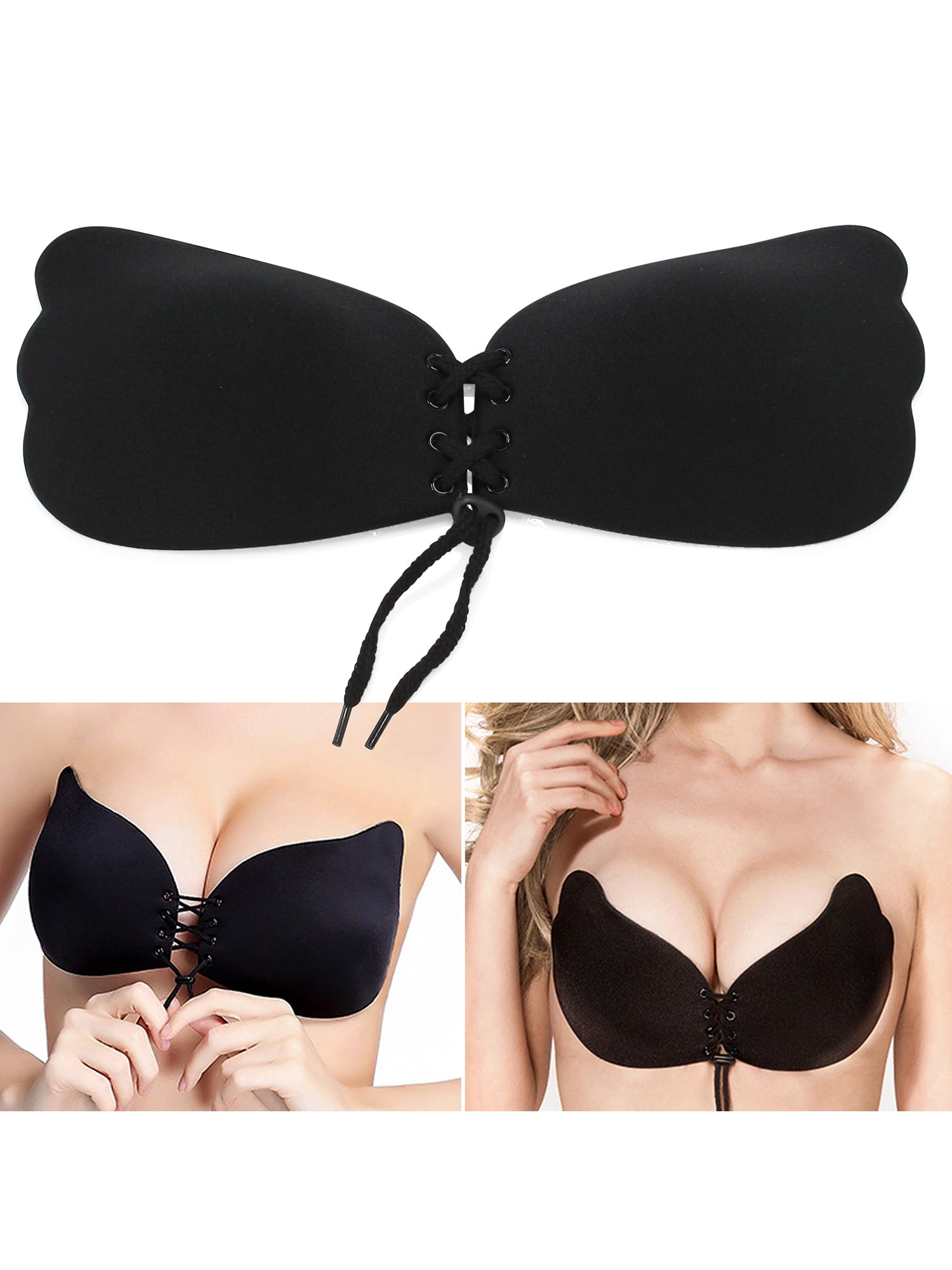 SHEJIZE Strapless Sticky Bra Silicon self-Adhesive Push-up Invisible Backless Silicon Bras for Women Adjustable Drawstring