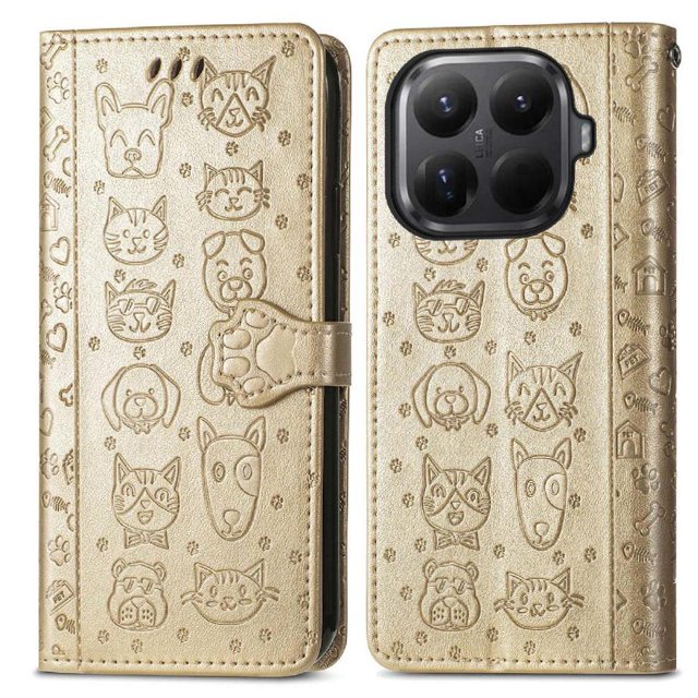 Funda Cartera FOXDOCK para Xiaomi 15T , Flip PU con Relieve de Gatos y Perros, Tarjetero y Soporte