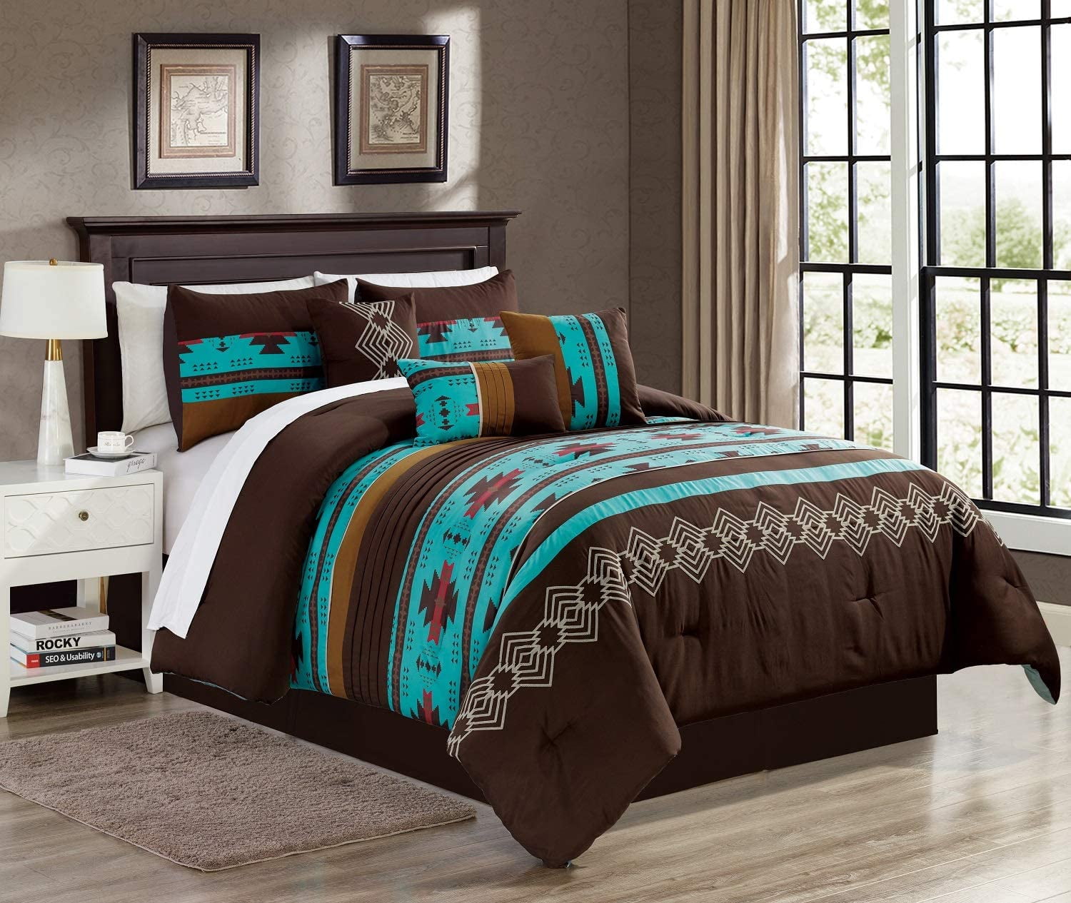 Details about   7 Piece Brown Beige Southwest Star Comforter Set Queen Or King Size 