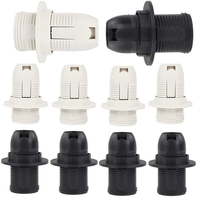 Paquete de 10 portalámparas de plástico con tornillo Edison E14 (blanco y negro) con casquillo E14 E14 y anillo de repuesto