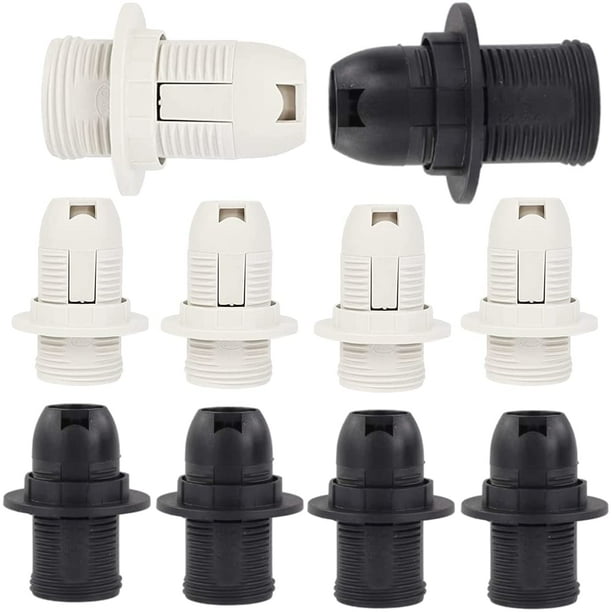Paquete de 10 portalámparas de plástico (blanco y negro) con rosca Edison E14, casquillo E14 y anillo de repuesto.