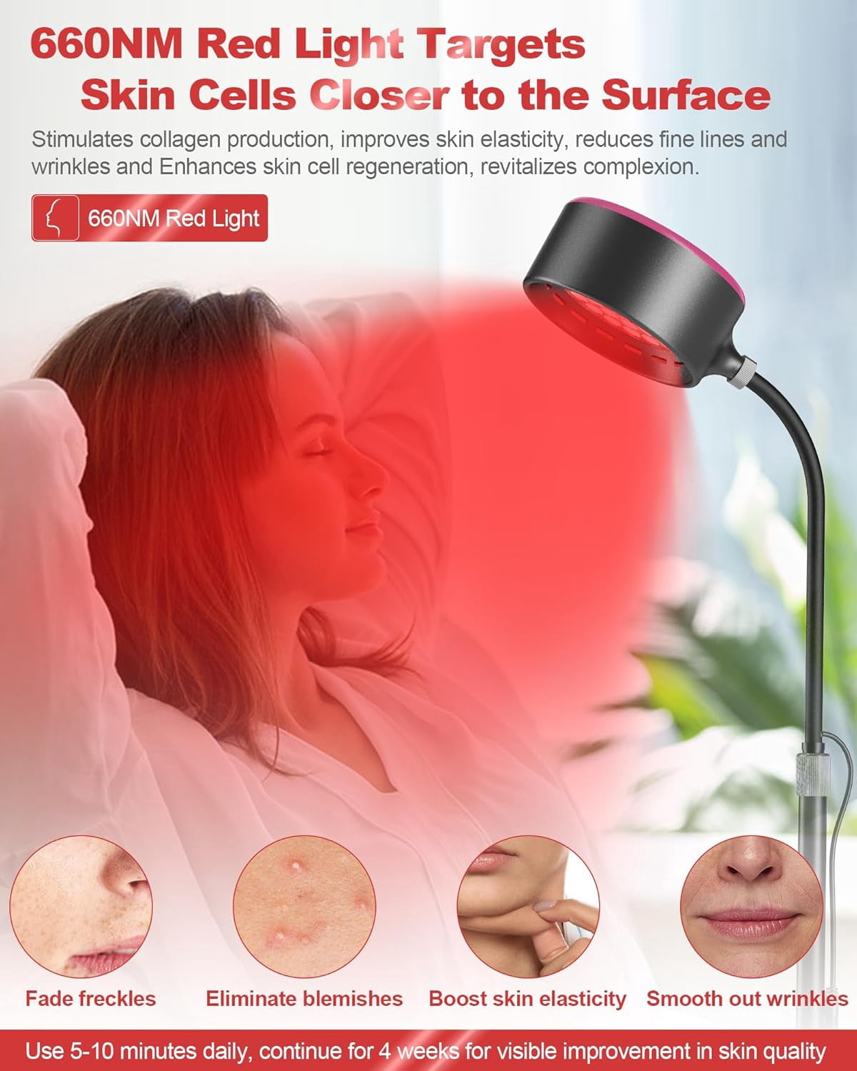 Infrared Light  for Face Dual-Mode 660nm & 850nm Near Infrared & Red Light Lamp for Skin Revitalization and Care with Adjustable Stand Remote & Touch Control Timer Eye Protection Glasses