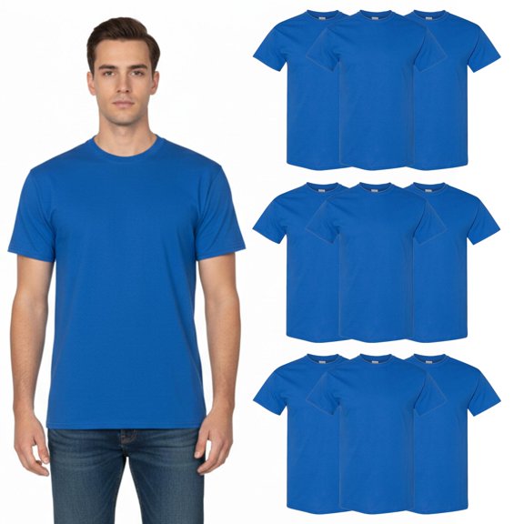 Gildan Men's Heavy Cotton Short Sleeve T-Shirt, Crew Adult Classic Fit Bulk Tee, Royal, S, 9 Pack