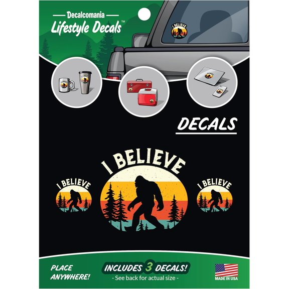 Sasquatch I Believe Decals - Set of 3 Rustic Color Bigfoot Silhouette Vinyl Car Stickers for Truck Window Bumper Laptop Tumbler