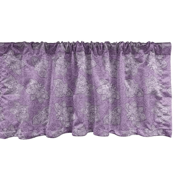Ambesonne Floral Window Valance, Pastel Zentangle Flowers Art, 54" X 18", Mauve Lilac and Violet