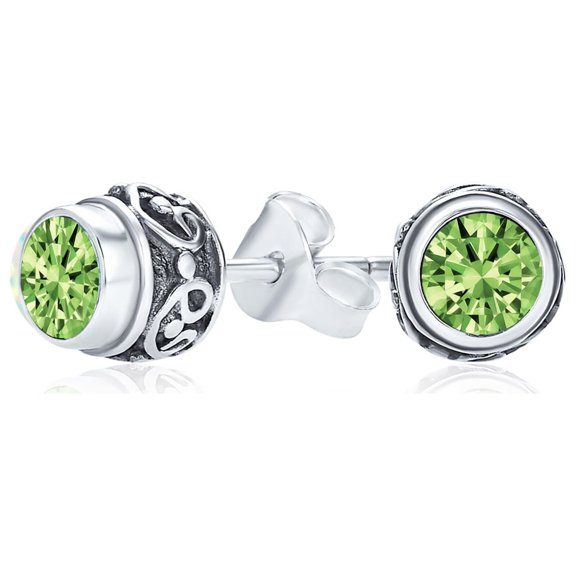 Bling Jewelry Womens Bali Birthstone Gemstone Stud Earrings Oxidized Silver