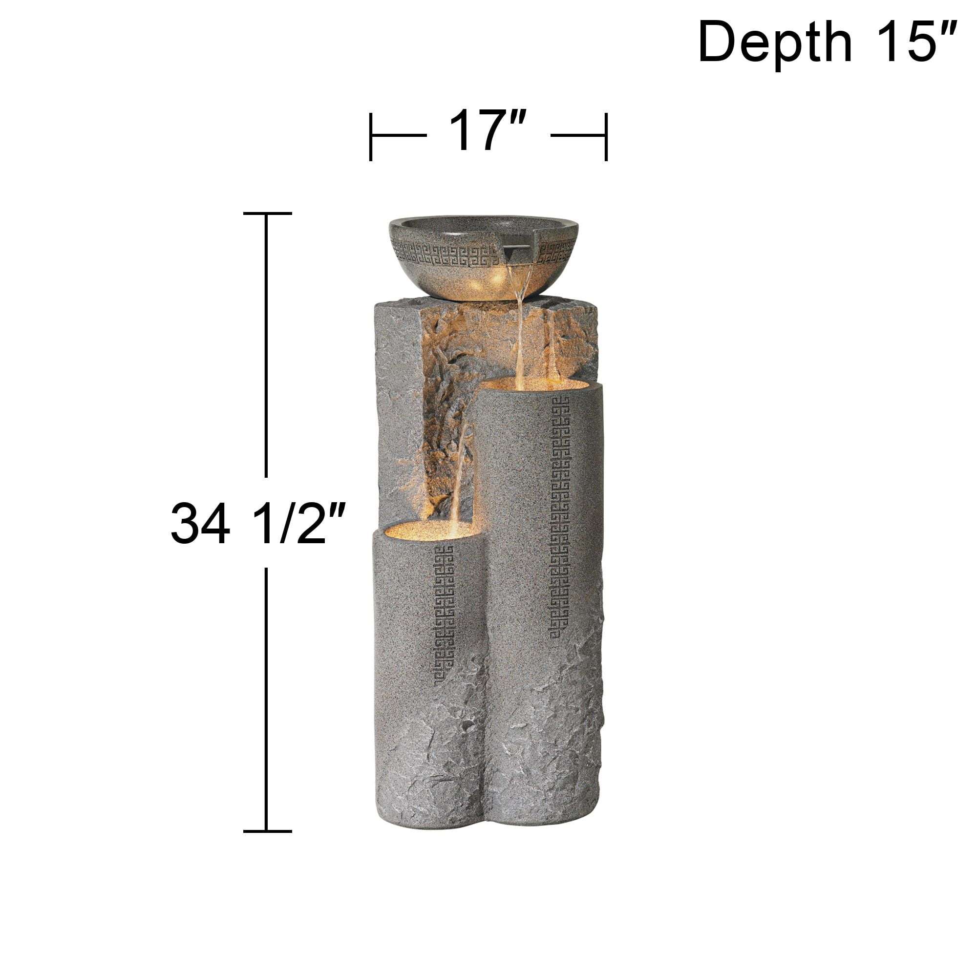 Bowl and Pillar 34 1/2" High Large Modern Zen Outdoor Decor Faux Stone Floor Fountain with Light LED Outside