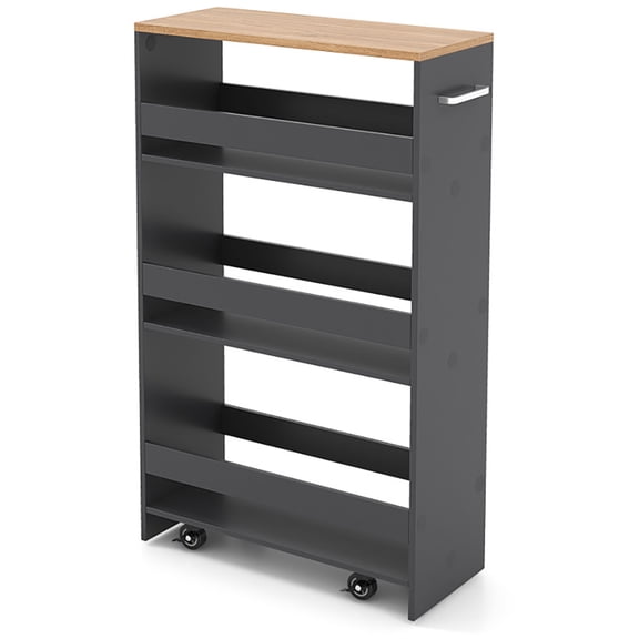 Spaco 4-Tier Rolling Storage Cart, Slim Kitchen Cart on Wheels with Open Shelves and Handle, Kitchen Islands, Storage Cart for Indoor as Home, Gray