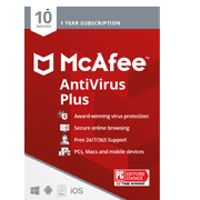 McAfee AntiVirus Plus, Internet Security Software, 10 Devices, 1 Year Subscription  Product Key