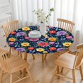 thumbnail image 3 of Pioneer Flower Floral Print Pattern Round Fitted Tablecloth with Elastic Edge, Waterproof Dining Table Cover for Indoor Outdoor Camping and Daily Use, 3 of 6