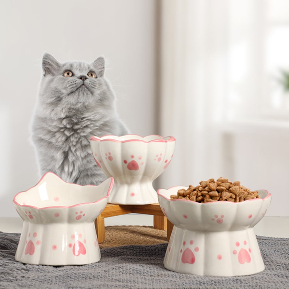 BESTONZON Cat Neck Protection Bowl Ceramic Multi-Color Stable Design 2Pcs