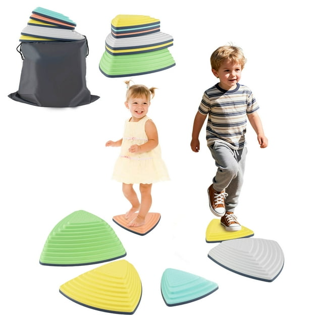 Costway Ensemble de 6 Pierres d'Équilibre Antidérapantes avec Sac de Rangement pour Compétences Motrices, Force
