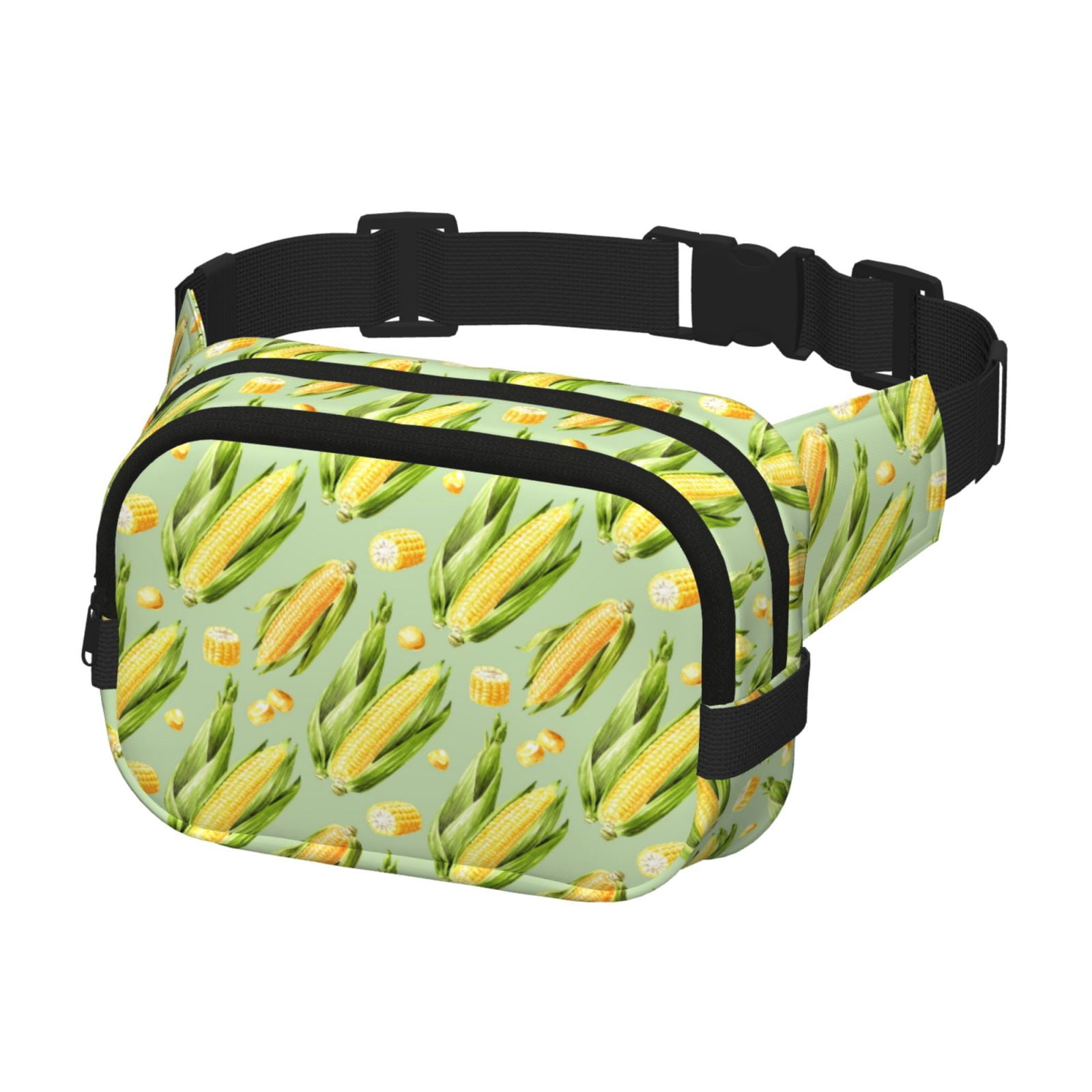 Picia Fresh Sweet Corn Print Square Double-Layer Waist Bag Mini Adjustable Waist Belt Bag Exercise Running Travel Hiking