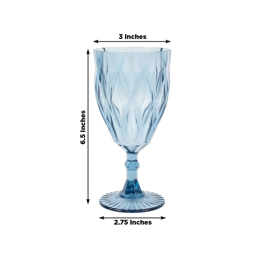 Balsa Circle 12 Dusty Blue 11oz Vintage Diamond Cut Plastic Wine Glasses Wedding Supplies