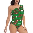 thumbnail image 3 of Zufioo Cute Santa Print One-shoulder Ruffled One-piece Swimsuit, High Elastic Integrated Removable Chest Pad Swimsuit Suitable for Beach, Pool and Vacation-Large, 3 of 6