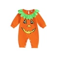 thumbnail image 1 of ZAXARRA Barboteuses d'Halloween pour Bébés Filles Garçons Imprimé Visage Souriant Feuille Col Rond Manches Longues Automne Justaucorps, 1 of 6