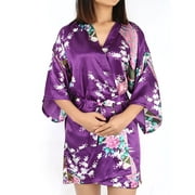 PiccoCasa Women's Satin Short Kimono Robes Floral