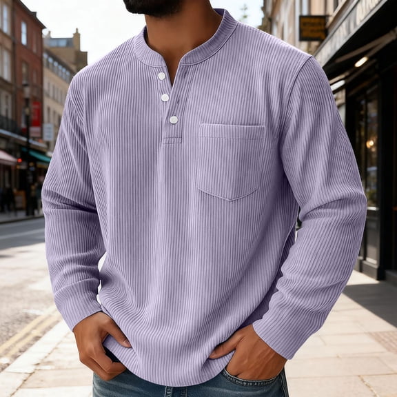 Yaoyar Men's Casual Long Sleeve Front T-Shirt Button Henley Collared Loose Lightweight Pullover Top