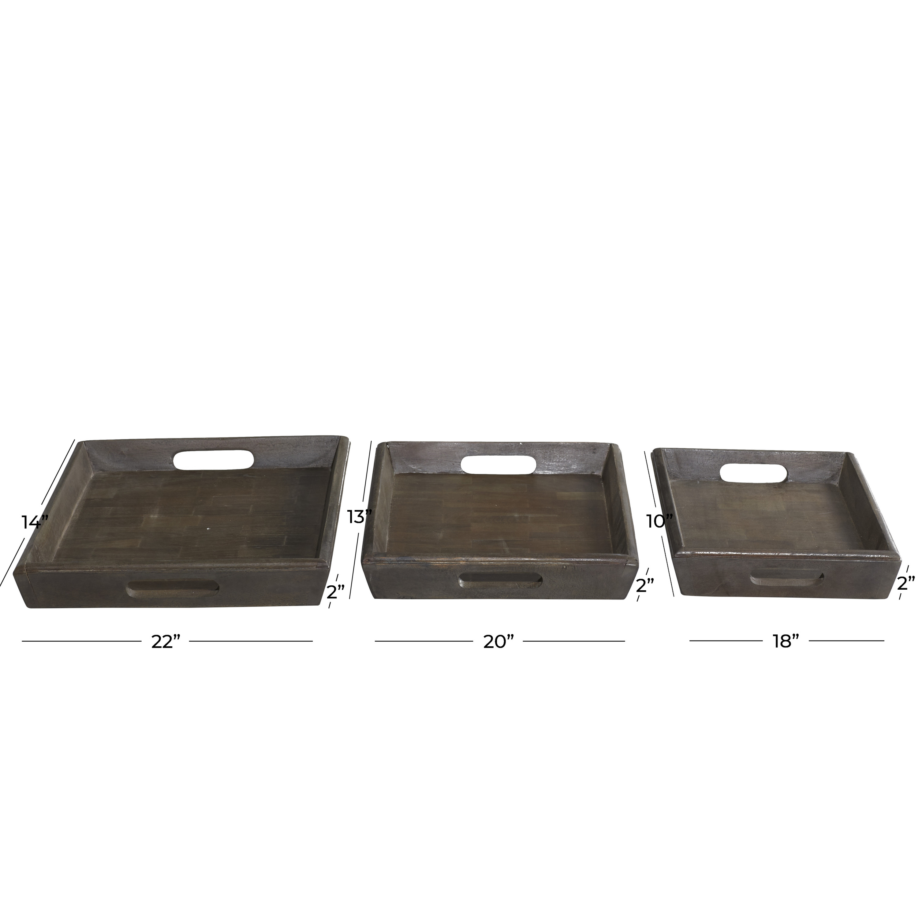 DecMode 18", 20", 22"W Wood Farmhouse Tray, Brown, 3 - Pieces