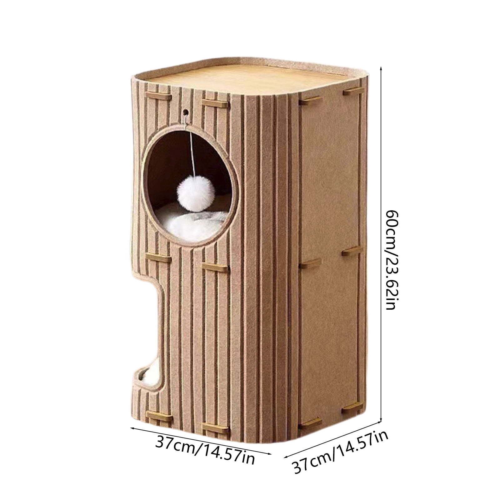 2-Story Felt Cat House With Washable Mats,Indoor Cat Bed Cave For Multiple Pets,14.57x14.57x23.62 Inch Cozy Hideaway With Tunnel,Detachable Design For Easy Cleaning,Brown And Green